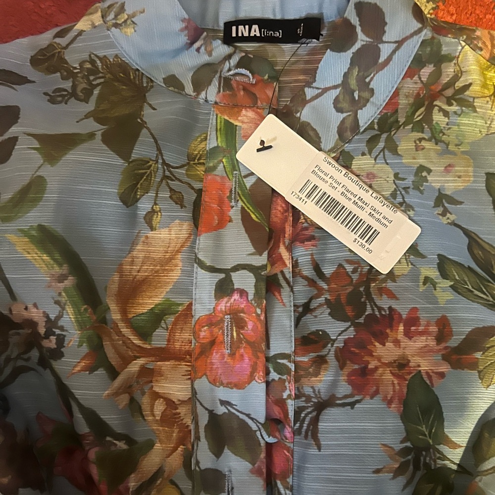 Floral Blue Long Sleeve top and Midi Skirt Set - Picture 3 of 3